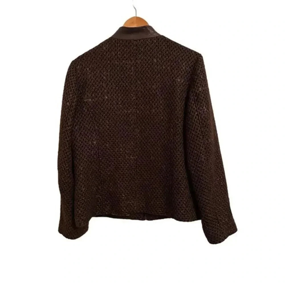 Chico's Brown Metallic Tweed Full Zip Blazer Jacket Women's Size 2 - Picture 4 of 13